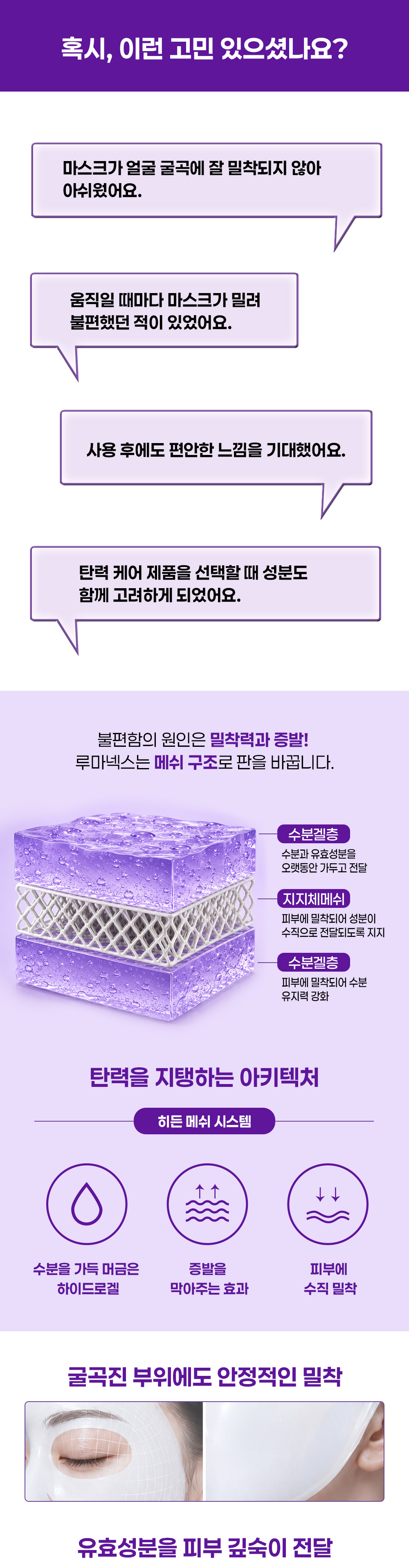 하이드로메쉬 구조와 피부 밀착력 소개
